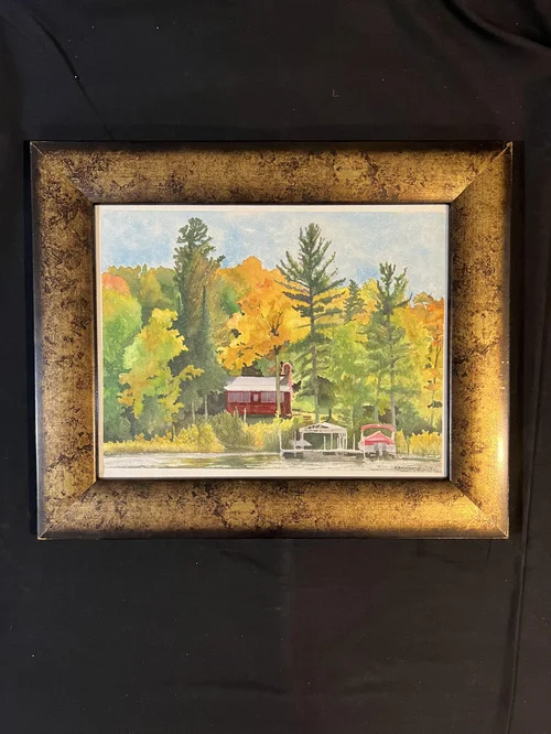Red Cabin on Big Pine Lake, MN (Original Watercolor Painting)